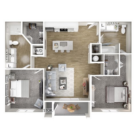 Floor plan for 2 beds, 2 baths, 1060 sqft